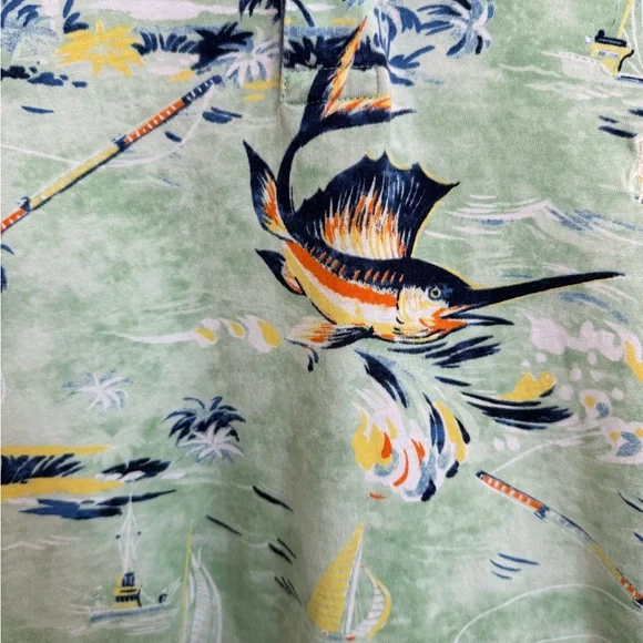 Ralph Lauren Green and Blue Polo Shirt with Tropical Print - Picture 3 of 4